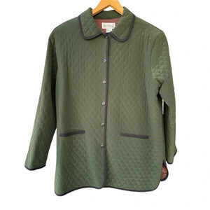 Diane Von Furstenberg Vintage Silk Assets Quilted Jacket Coat Green Medium Vtg